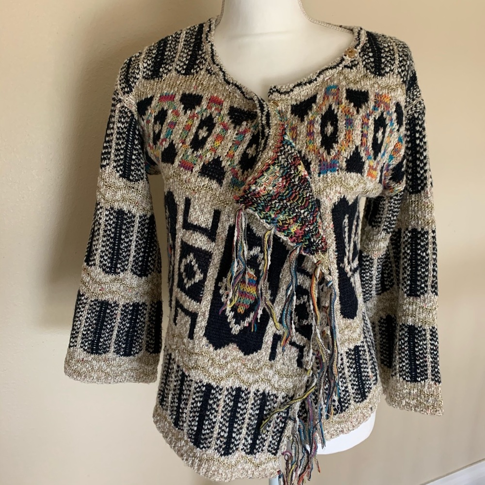 ANTHROPOLOGIE Moth brand Fringe Sweater Spectra - Picture 3 of 8